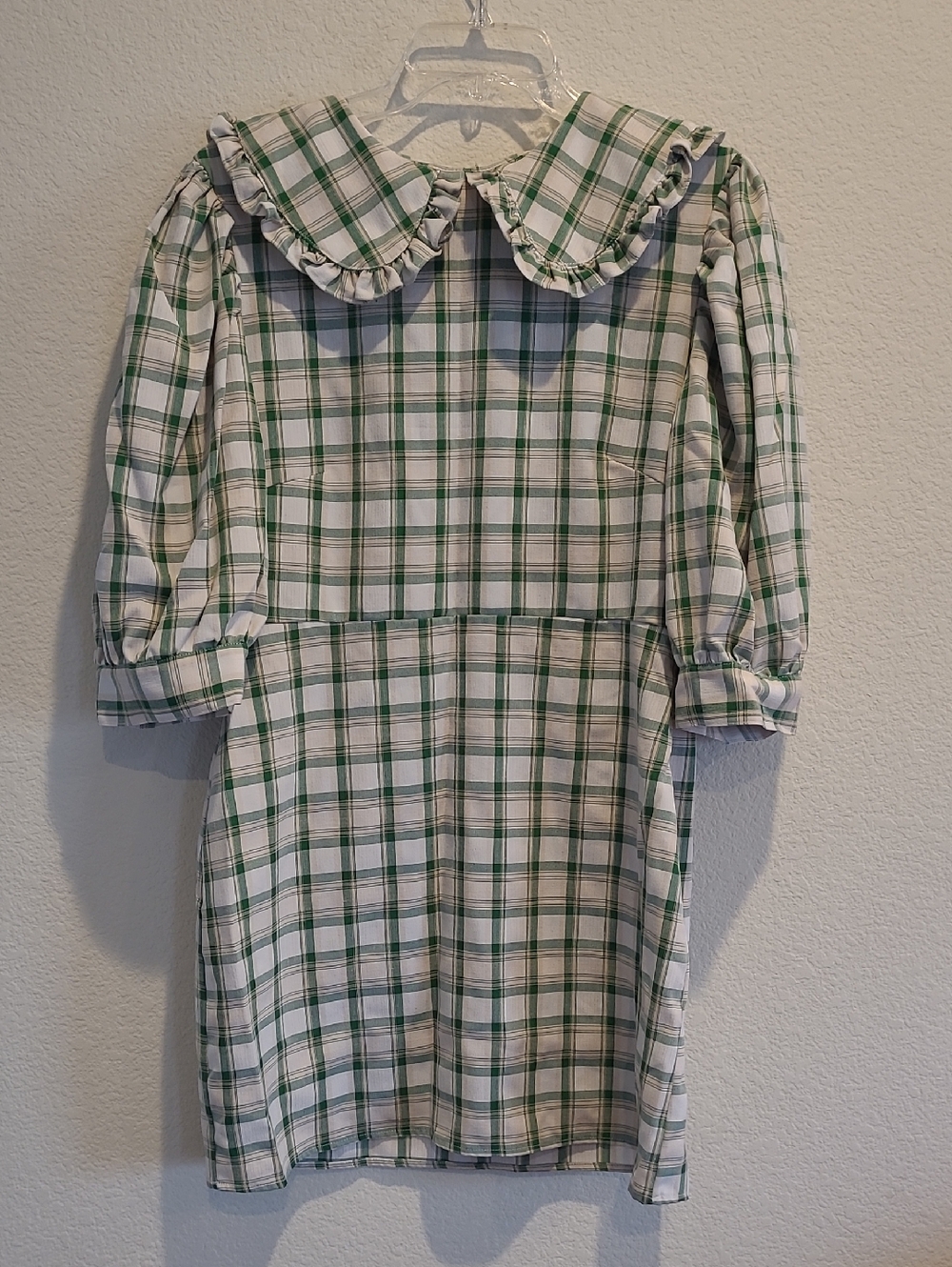 Nasty Gal Classic Green Plaid Ruffled Collar Dress Size 10